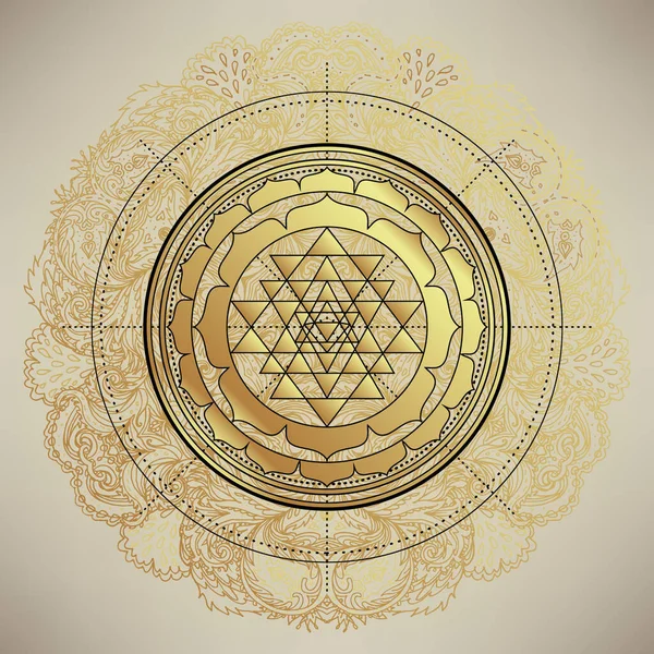 De Sri Yantra of Sri Chakra, vorm van mystieke diagram, Shri Vidya school van Hindoe tantra symbool. Heilige geometrie vector design element. Vectorillustratie. — Stockvector
