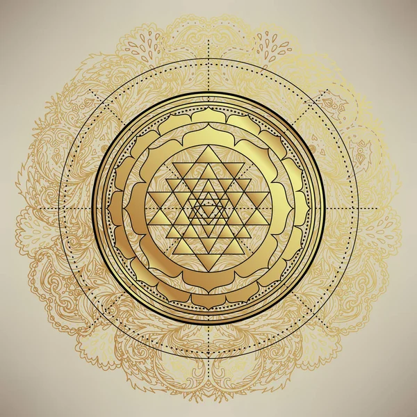 Sri Yantra czyli Sri Chakra, forma mistycznego diagramu, szkoła tantry hinduskiej Shri Vidya. Święty element konstrukcyjny wektora geometrii. Ilustracja wektora. — Wektor stockowy