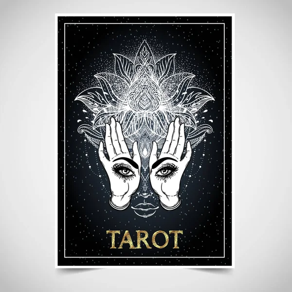 Tarot-Leser, Wahrsager, spiritueller Coach, mystischer Heiler-Visitenkartenentwurf. Vektorillustration. — Stockvektor