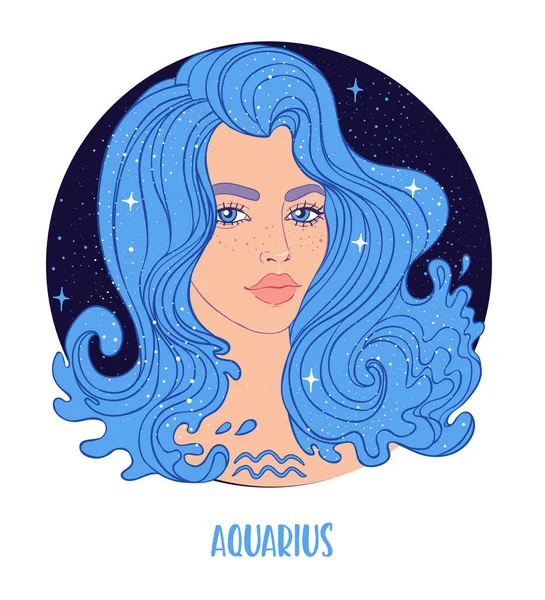 Illustration av Aquarius astrologiska tecken som en vacker flicka. Zodiac vektor illustration isolerad på vitt. Framtiden avslöjande, horoskop — Stock vektor