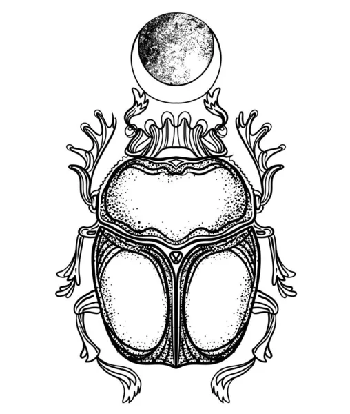 Scarabaeus sacer, σκαθάρι κοπριάς. Ιερό σύμβολο της αρχαίας Αιγύπτου. Φανταστικά, περίτεχνα έντομα. Μεμονωμένη διανυσματική απεικόνιση. Πνευματικότητα, απόκρυφο τατουάζ στον ήλιο. — Διανυσματικό Αρχείο