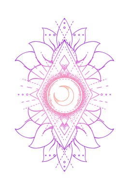 Kutsal Geometri ve Boo sembolü seti. Ayurveda uyum ve denge işareti. Dövme tasarımı, yoga logosu. poster, tişört. Renkli eğim siyahtan önce gelir. Astroloji, ezoterik, din.