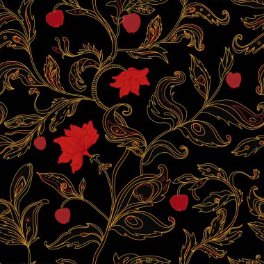 Fantezi çiçekli kusursuz desen, doğal duvar kağıdı, çiçek desenli kıvrım çizimi. Paisley el çizimi elementler. 