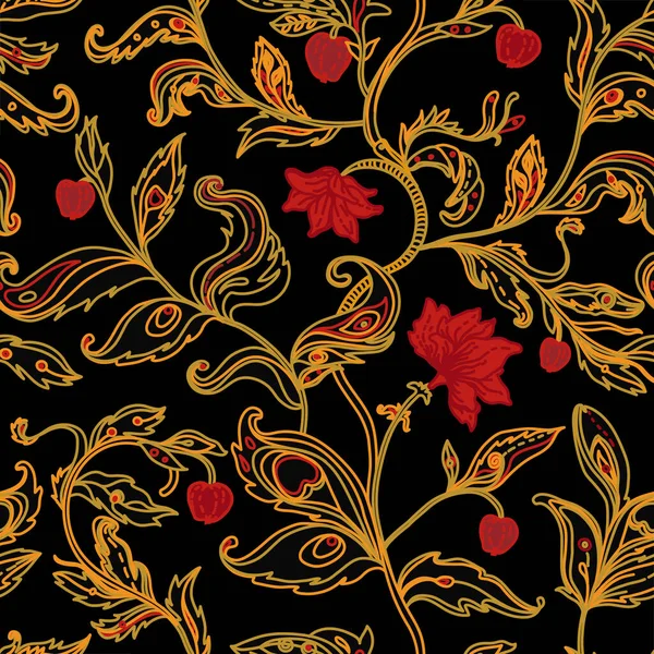 Naadloos patroon met fantasie bloemen, natuurlijk behang, bloemen decoratie krullen illustratie. Paisley print met de hand getekende elementen. — Stockvector