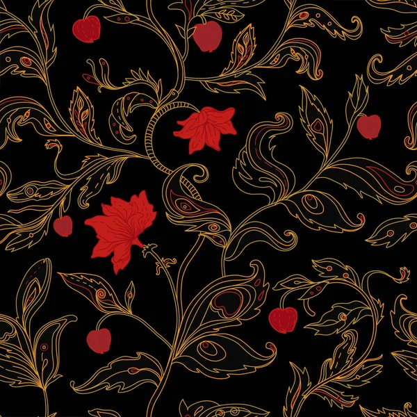 Naadloos patroon met fantasie bloemen, natuurlijk behang, bloemen decoratie krullen illustratie. Paisley print met de hand getekende elementen. — Stockvector