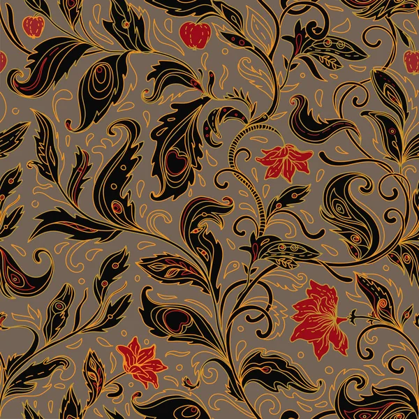 Płynny wzór z fantazyjnych kwiatów, naturalna tapeta, dekoracja kwiatowa curl ilustracji. Elementy ręcznie rysowane Paisley print. — Wektor stockowy