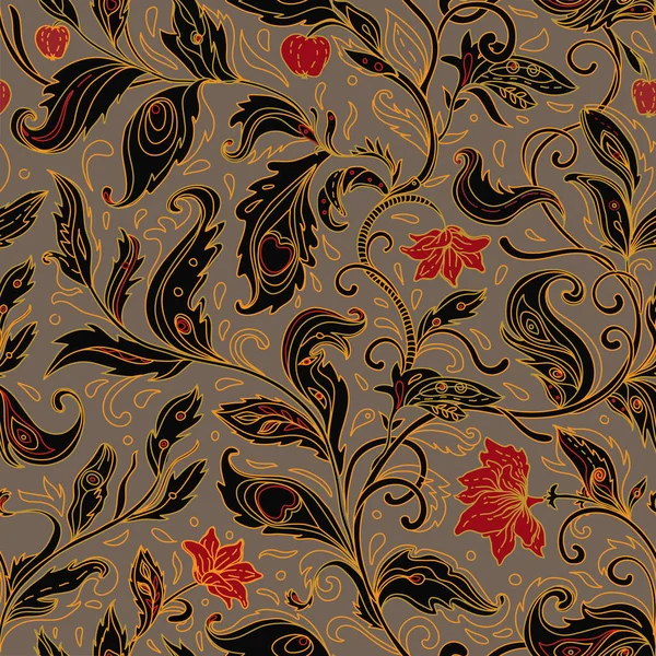 Motif sans couture avec des fleurs fantaisie, papier peint naturel, décoration florale boucle illustration. Paisley print éléments dessinés à la main. — Image vectorielle