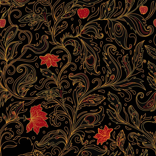 Sömlös mönster med fantasi blommor, naturlig tapet, blommig dekoration curl illustration. Handritade Paisley-element. — Stock vektor
