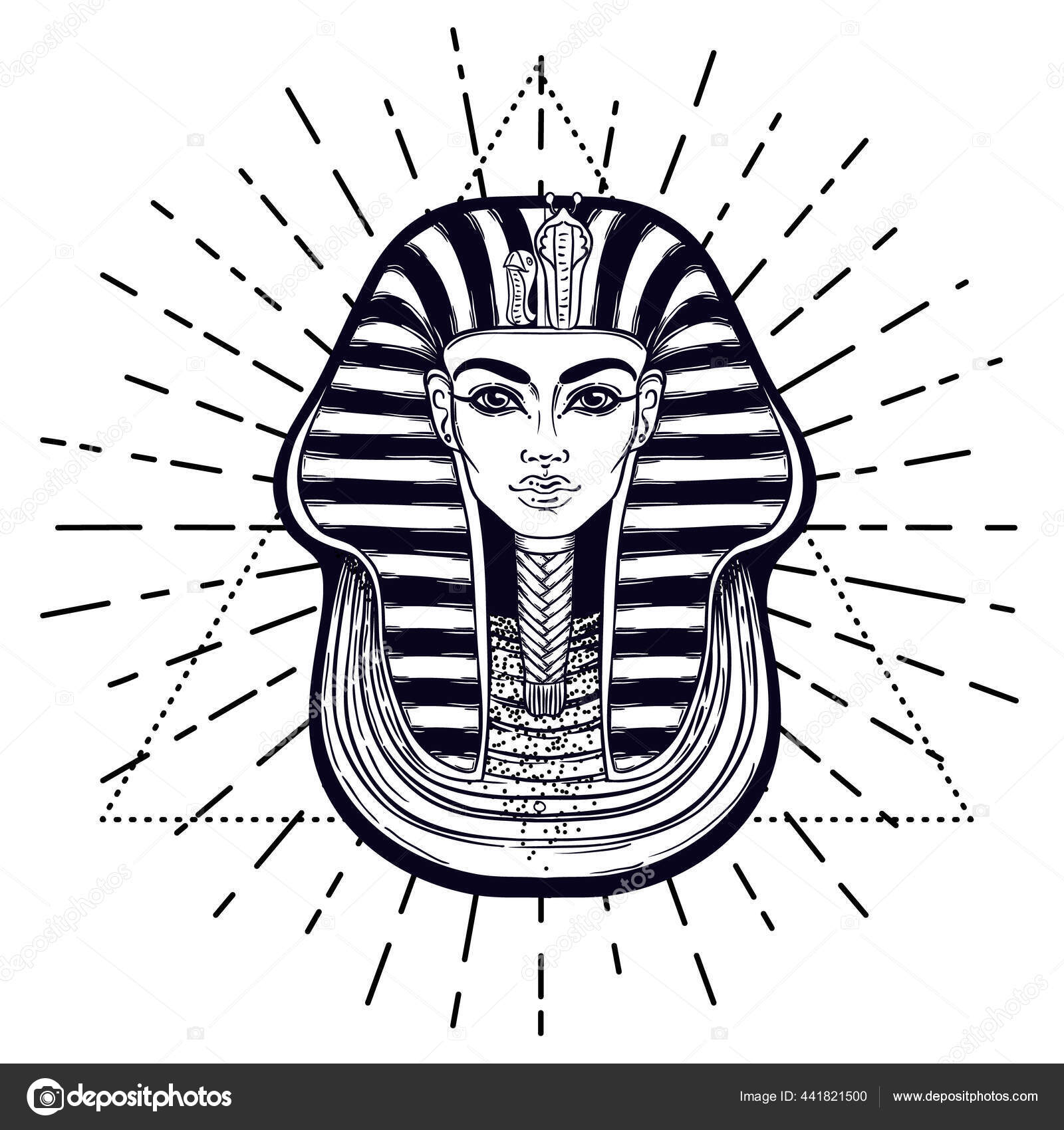 King Tutankhamun mask, ancient Egyptian pharaoh. Hand-drawn vintage vector outline illustration. Tattoo flash, t-shirt or poster design, postcard, coloring book page. Stock Vector Image by ©vgorbash #441821500 King Tutankhamun mask, ancient Egyptian pharaoh. Hand-drawn vintage vector outline illustration. Tattoo flash, t-shirt or poster design, postcard, coloring book page. Stock Vector Image by ©vgorbash #441821500