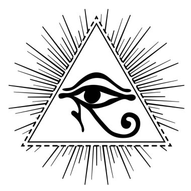 Piramitte wajet, eski Mısır koruma sembolü, kraliyet gücü, sağlık. Horus 'un Gözü. Hepsi göz işareti görüyor. Maneviyat, okültizm, dövme. İzole vektör illüstrasyonu.