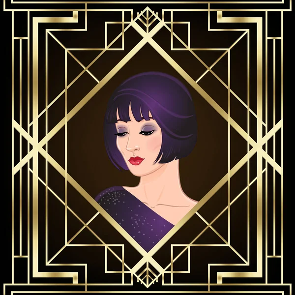 Flapper meisje: Retro partij uitnodiging ontwerp sjabloon. Vectorillustratie. — Stockvector