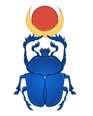 Scarabaeus sacer, bok böceği. Eski Mısır 'ın kutsal sembolü. Süslü püslü böcekler. İzole vektör çizimi. Ruhanilik, okült güneş dövmesi.