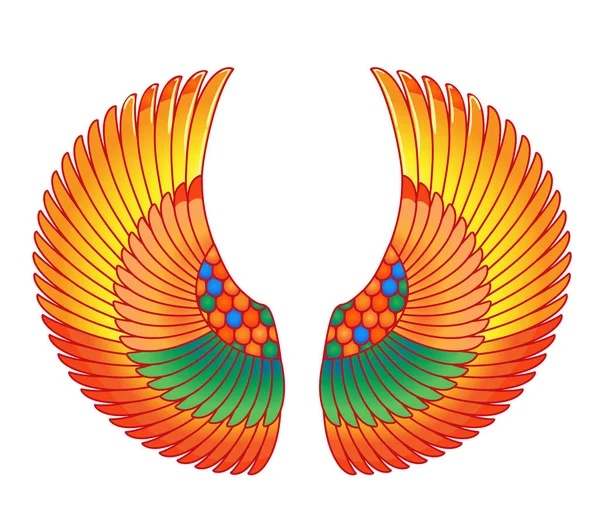 Flügel im ägyptischen Stil. Handgezeichnete Vintage-Tätowierkunst. Ägyptens Stammessymbol des Pharao, Element des antiken Designs. Isolierte Vektorillustration. Spiritualität, Okkultismus, Chemie. — Stockvektor