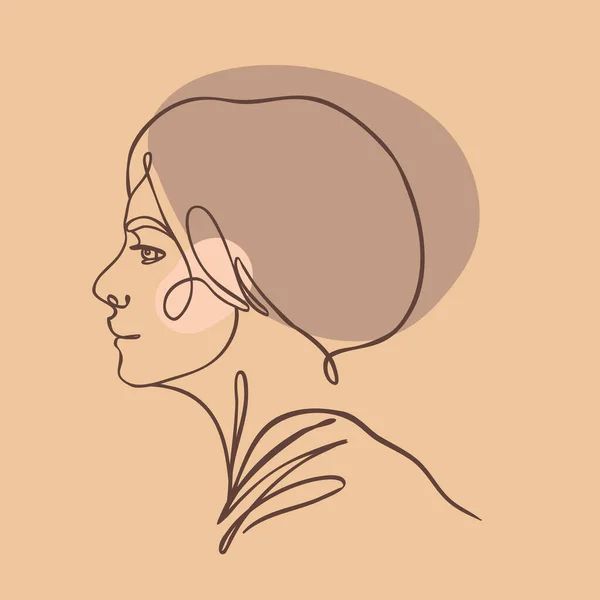 Retrato abstracto de una mujer joven y bonita. Dibujo continuo de una línea aislado en blanco. Ilustración vectorial en estilo moderno. — Archivo Imágenes Vectoriales