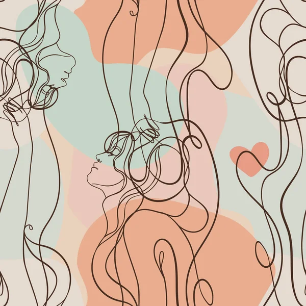 Patrón sin costura abstracto en estilo simple moderno. Rostros femeninos. Un dibujo de línea. Diseño para papel de envolver, papel pintado, telas — Archivo Imágenes Vectoriales