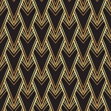 Art deco stili geometrik kusursuz siyah ve altın desenli. Vektör çizimi. Muhteşem 1920 tasarımı. Caz dönemi ilham verici .