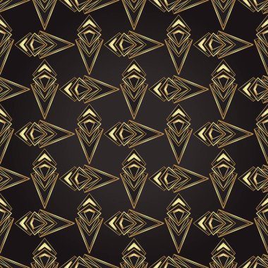 Art deco stili geometrik kusursuz siyah ve altın desenli. Vektör çizimi. Muhteşem 1920 tasarımı. Caz dönemi ilham verici .