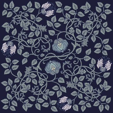 Floral vintage seamless pattern for retro wallpapers. Enchanted Vintage Flowers. Arts and Crafts movement inspired. Design for wrapping paper, wallpaper, fabrics. clipart