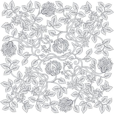 Çiçeksel, eski duvar kağıtları için dikişsiz desen. Büyülü Vintage Çiçekleri. Sanat ve el sanatları hareketi ilham verici. Ambalaj kağıdı, duvar kağıdı, kumaş için tasarım.