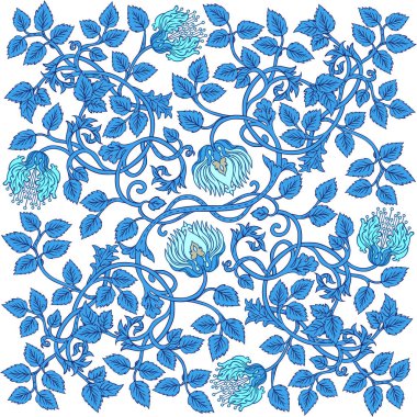 Çiçeksel, eski duvar kağıtları için dikişsiz desen. Büyülü Vintage Çiçekleri. Sanat ve el sanatları hareketi ilham verici. Ambalaj kağıdı, duvar kağıdı, kumaş için tasarım.