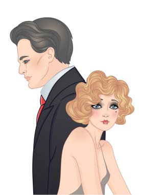 Art deco tarzında güzel bir çift. Eski moda. Yirmili yaşlarda çekici bir adam ve kadın. Vektör çizimi. Flapper 20 'ler tarzı.