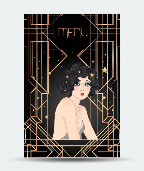 Art Deco vintage ilustrace flapper girl. Retro party postava ve stylu1920. Vektorový design pro jazz party. — Stockový vektor