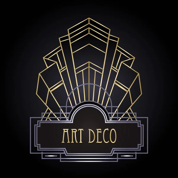 Art Deco elemento de diseño vintage de oro y plata sobre negro. Conjunto de fondo geométrico partido retro 1920 estilo. Ilustración vectorial para fiesta de glamour, boda o textiles. — Vector de stock