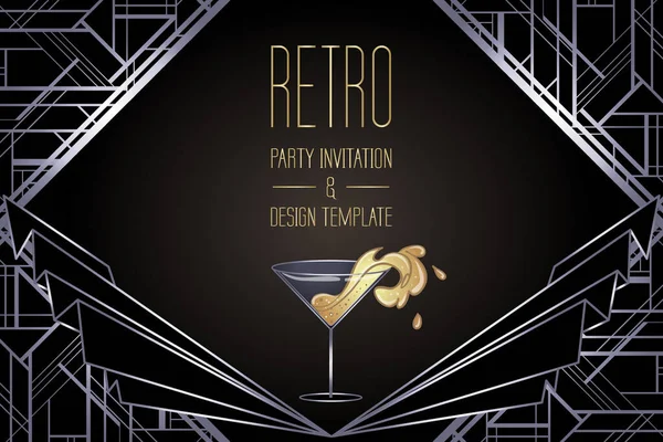 아트 데코 (Art Deco): 흑색 위에 금 과 은으로 된 디자인 요소. 역할극 기하학적 배경은 1920 년 양식으로 되어 있다. 매력적 인 파티, 결혼식, 직물에 대한 벡터 삽화. — 스톡 벡터