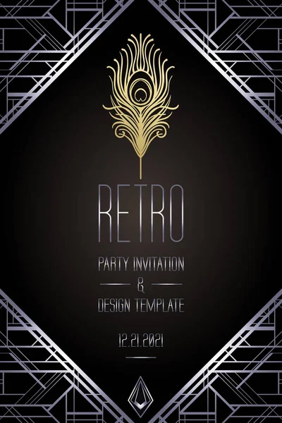 Art Deco vintage zlatý a stříbrný designový prvek nad černou. Retro party geometrické pozadí nastavit 1920 styl. Vektorová ilustrace pro glamour party, svatbu nebo textil. — Stockový vektor