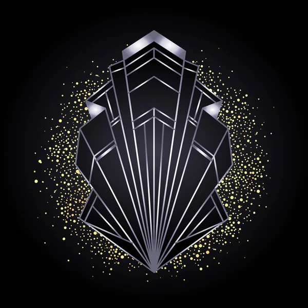 Art Deco vintage gold and silver design element over black. Retro party geometric background set 1920 style. Vector illustration for glamour party, wedding or textiles. — Stock Vector
