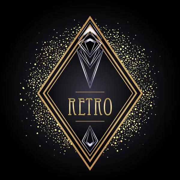 Art Deco elemento de diseño vintage de oro y plata sobre negro. Conjunto de fondo geométrico partido retro 1920 estilo. Ilustración vectorial para fiesta de glamour, boda o textiles. — Vector de stock