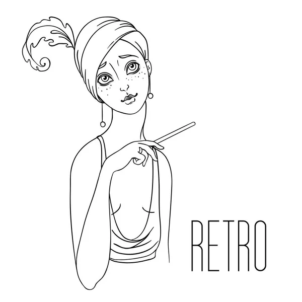 Hermosa chica en estilo art deco. Moda retro, mujer glamurosa de veinte años. Ilustración vectorial. Estilo Flapper 20s. — Vector de stock