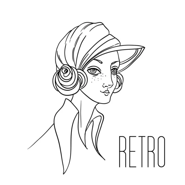 Hermosa chica en estilo art deco. Moda retro, mujer glamurosa de veinte años. Ilustración vectorial. Estilo Flapper 20s. — Vector de stock