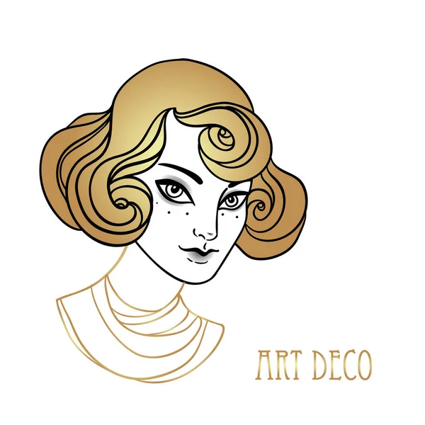 Vacker flicka i art deco stil. Retro mode, glamourös kvinna i tjugoårsåldern. Vektorillustration. Flapper 20s stil. — Stock vektor