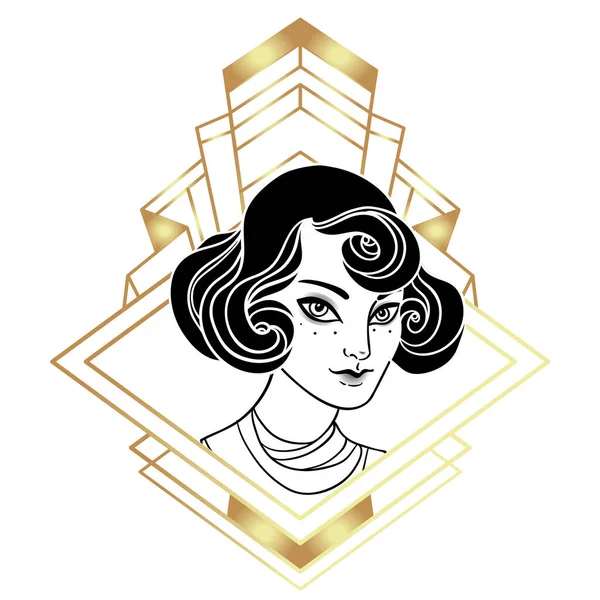 Bella ragazza in stile art deco. Moda retrò, donna glamour di vent'anni. Illustrazione vettoriale. Stile flapper 20s. — Vettoriale Stock