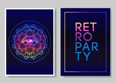 Retro Futurism broşürü hazır. Vektör fütüristik sentetik dalga çizimi. 80 'lerin Retro posterleri. Poster, tasarım ve poster için iyi bir tasarım. Gelecekçi vektör illüstrasyonu