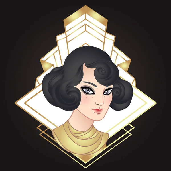 Art Deco vintage illustration of flapper girl. Retro party character in 1920s style. Vector design for glamour event. — Stock Vector