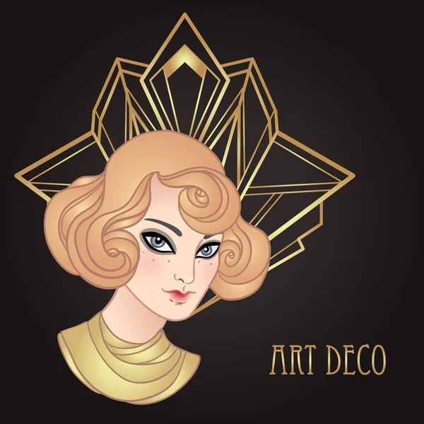 Art Deco vintage illustration av flipper flicka. Retro party karaktär på 1920-talet stil. Vektordesign för glamour event. — Stock vektor