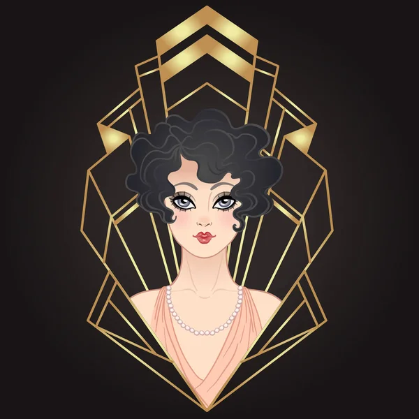 Art Deco vintage illustration of flapper girl. Retro party character in 1920s style. Vector design for glamour event. — Stock Vector