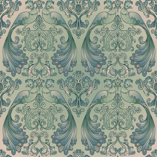 Floral vintage seamless pattern wit birds for retro wallpapers. Enchanted Vintage Flowers. Arts and Crafts movement inspired. Design for wrapping paper, wallpaper, fabrics, clothes. — Stock Vector