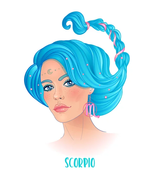 Ilustração de Escorpião signo astrológico como uma menina bonita. Ilustração do vetor do zodíaco isolado no branco. — Vetor de Stock