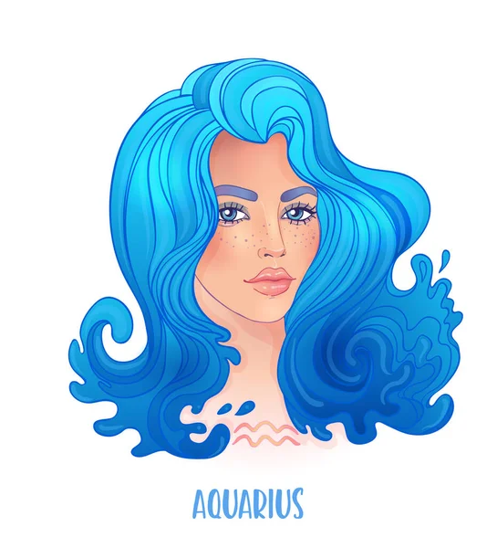 Illustration of Aquarius astrological sign as a beautiful girl. Zodiac vector illustration isolated on white. — Stock Vector