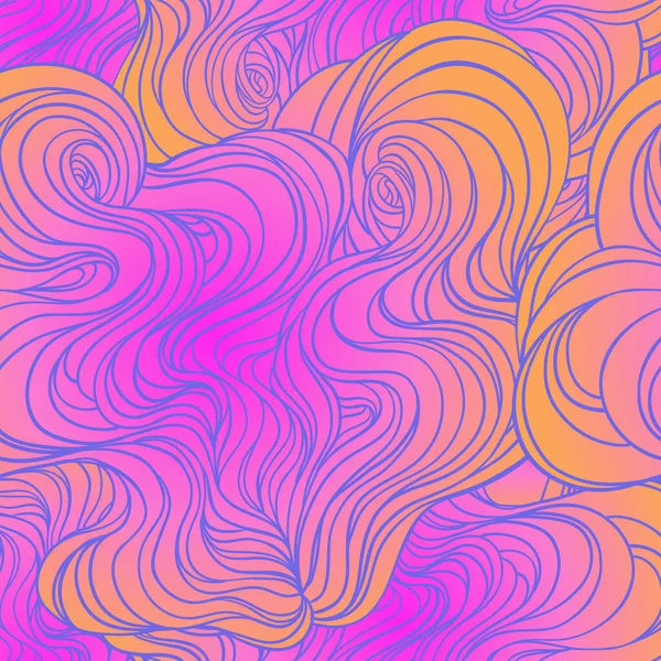 波と雲色抽象手描き髪パターン ベクトル. — ストックベクタ