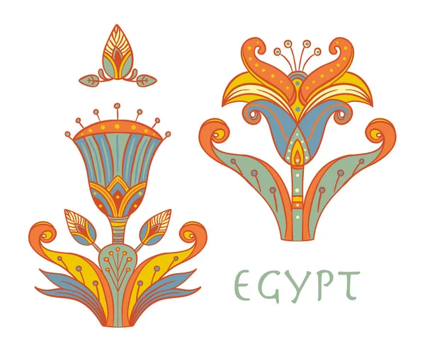 Egyptské květinové barevné designové prvky nastavit izolované na bílou. Lotosový květ, vektorová značka, symbol, logo ilustrace. — Stockový vektor