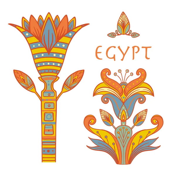 Egyptské květinové barevné designové prvky nastavit izolované na bílou. Lotosový květ, vektorová značka, symbol, logo ilustrace. — Stockový vektor