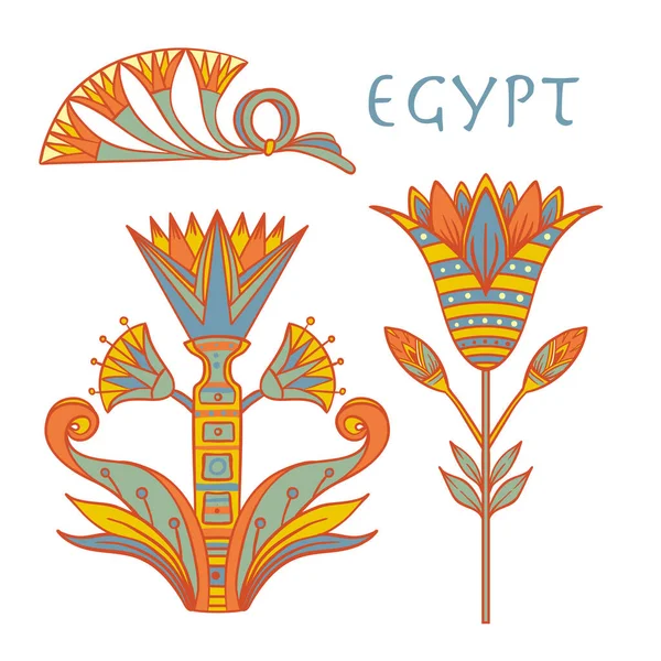 Egyptské květinové barevné designové prvky nastavit izolované na bílou. Lotosový květ, vektorová značka, symbol, logo ilustrace. — Stockový vektor