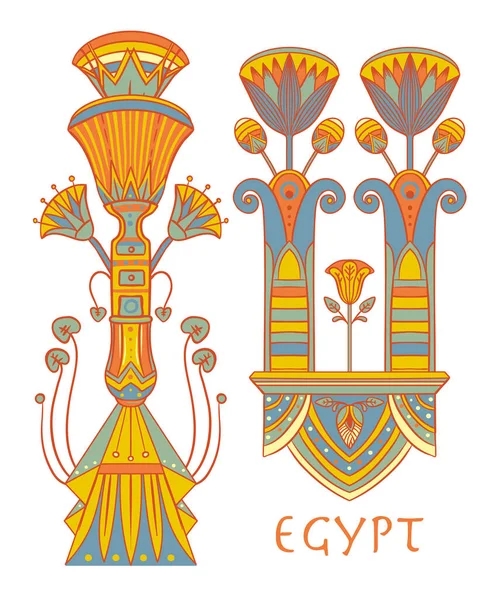 Egyptské květinové barevné designové prvky nastavit izolované na bílou. Lotosový květ, vektorová značka, symbol, logo ilustrace. — Stockový vektor