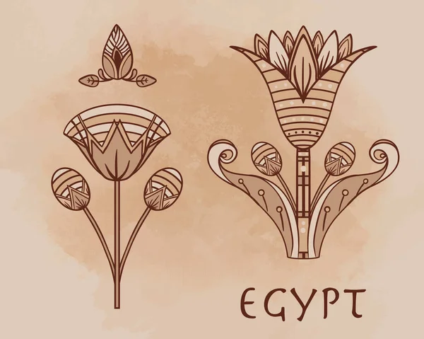 Egipski kwiatowy element dekoracyjny na beżowym tle grunge 'owym. Kwiat lotosu, znak wektora, symbol, ilustracja logo. — Wektor stockowy