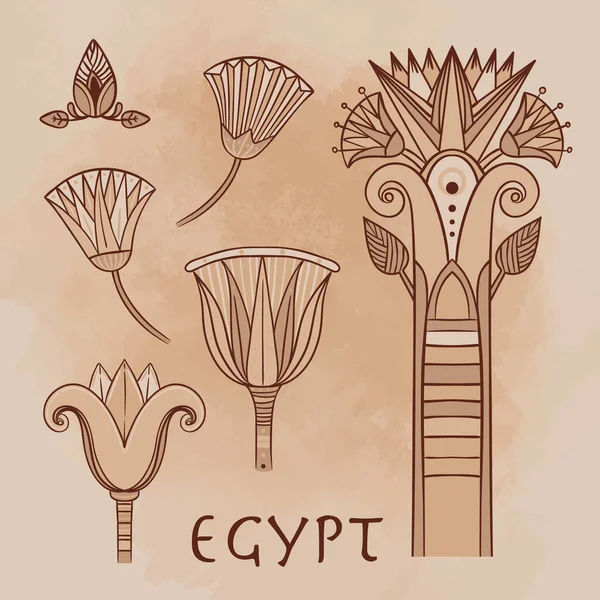 Elemento de diseño floral egipcio sobre fondo grunge beige. Flor de loto, signo vectorial, símbolo, logotipo ilustración. — Vector de stock