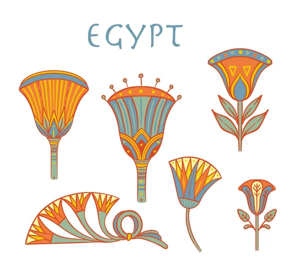 Elemento di design colorato floreale egiziano incastonato isolato sul bianco. Fiore di loto, segno vettoriale, simbolo, illustrazione logo. — Vettoriale Stock